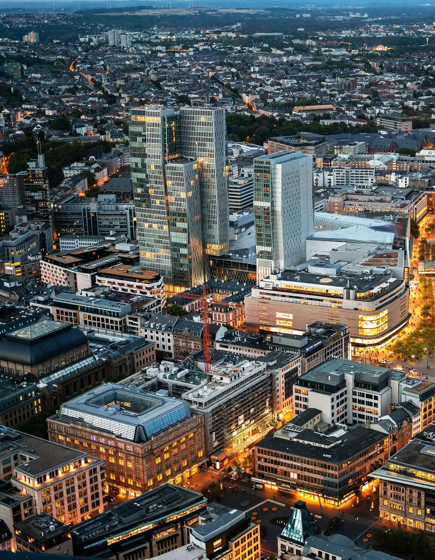 The Frankfurt banking district at dusk